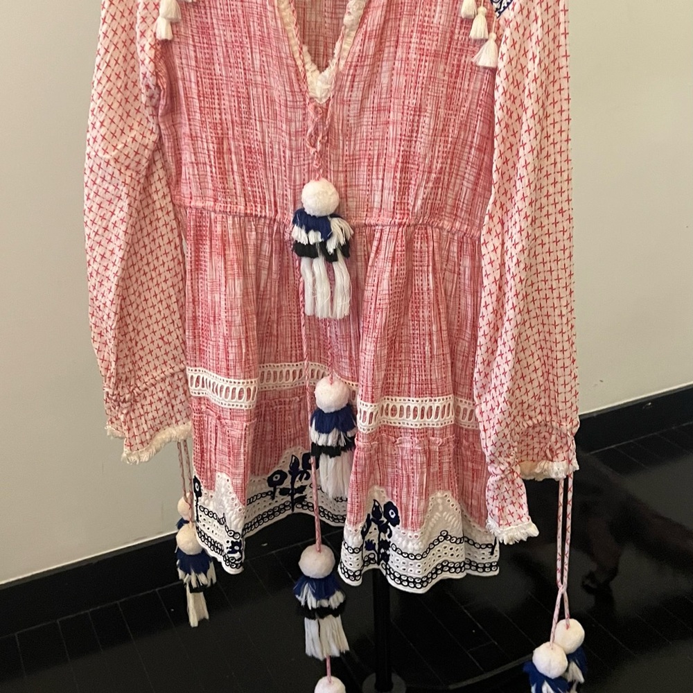 HEMANT & NADITA SIZE S Pom pom/ tassels, multi color summer mini  dress S